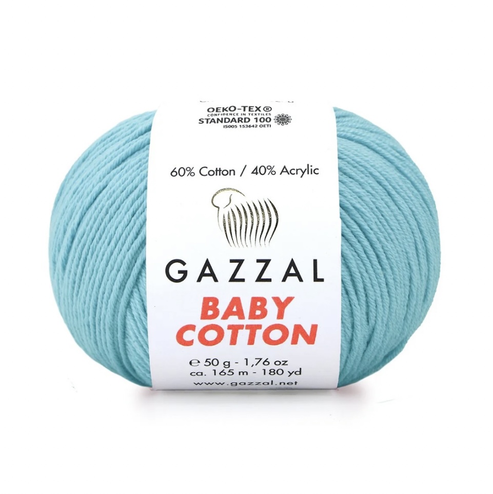 Пряжа Baby cotton 3451 Голубой Gazzal 