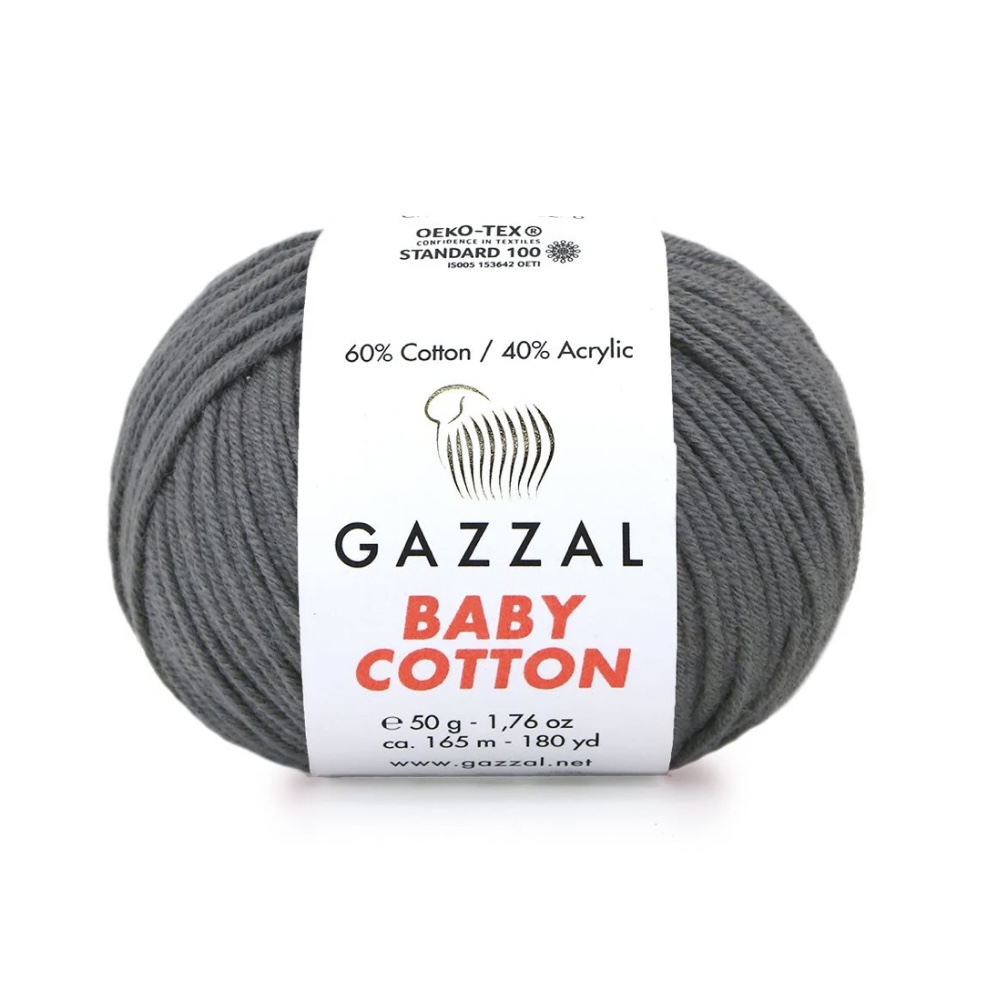 Пряжа Baby cotton 3450 Темно-серый Gazzal 