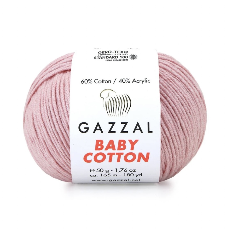 Пряжа Baby cotton 3444 Розовоя пудра Gazzal 