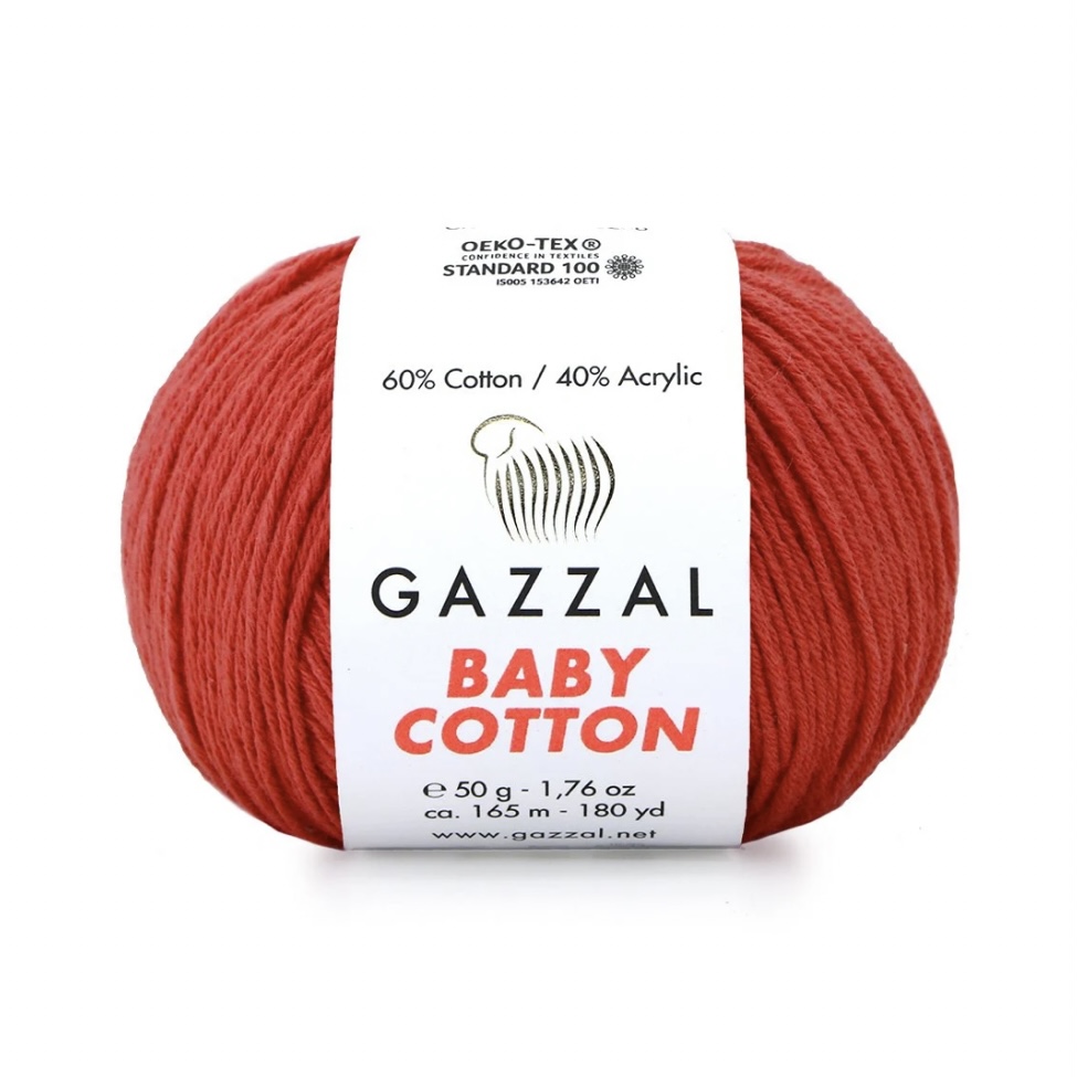 Пряжа Baby cotton 3418 Красный Gazzal 