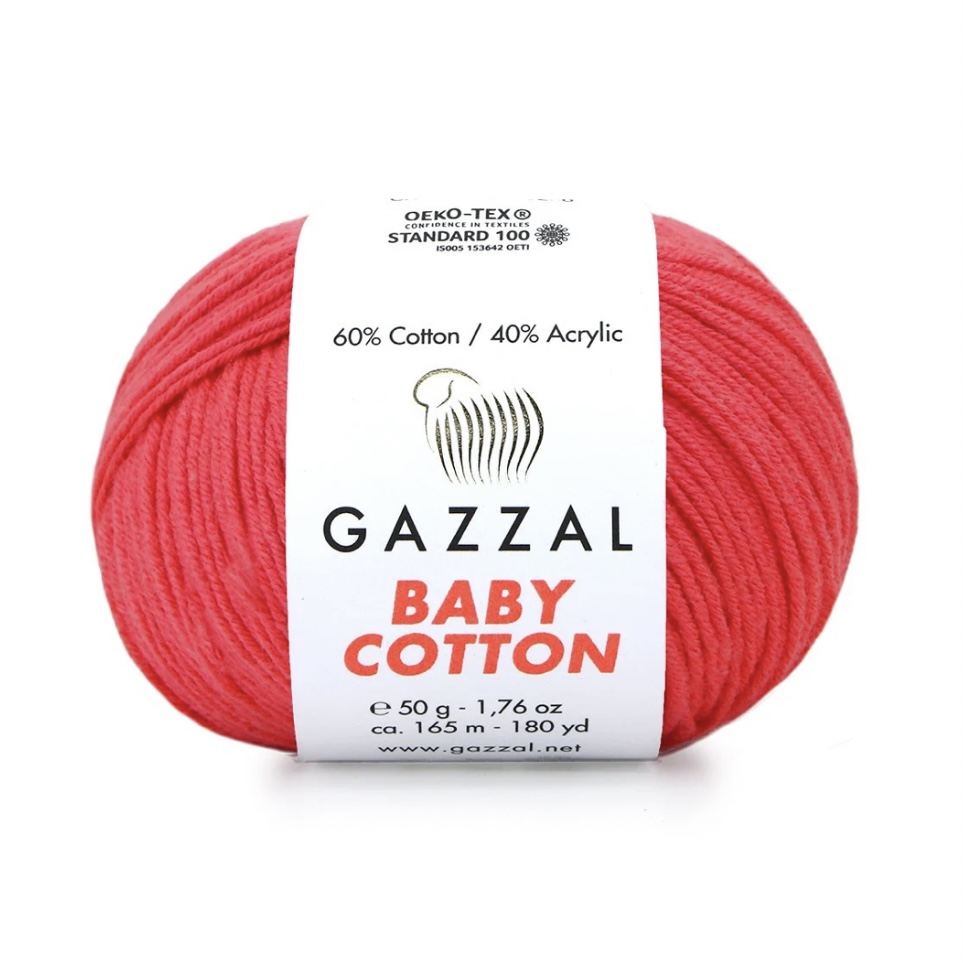 Пряжа Baby cotton 3458 Коралл Gazzal 