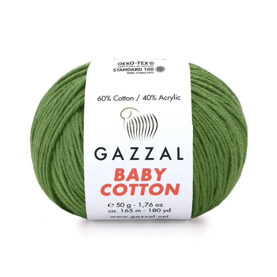 Пряжа Baby cotton 3449 Зеленая трава Gazzal 