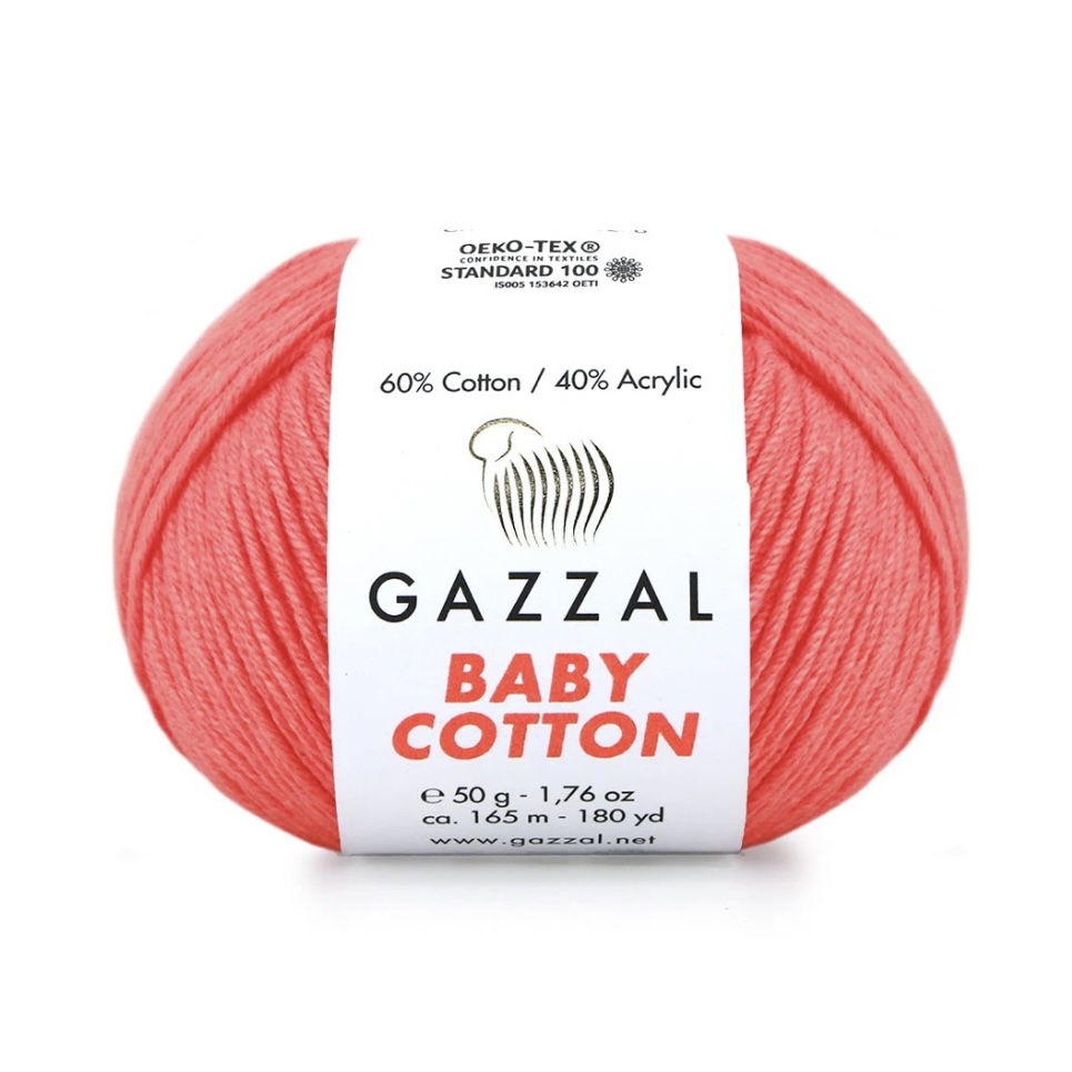 Пряжа Baby cotton 3460 Светлый коралл Gazzal 