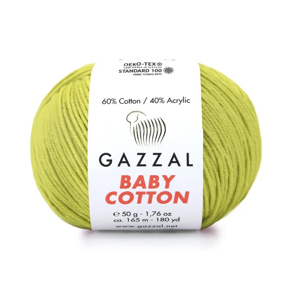 Пряжа Baby cotton 3457 Салатовый Gazzal 