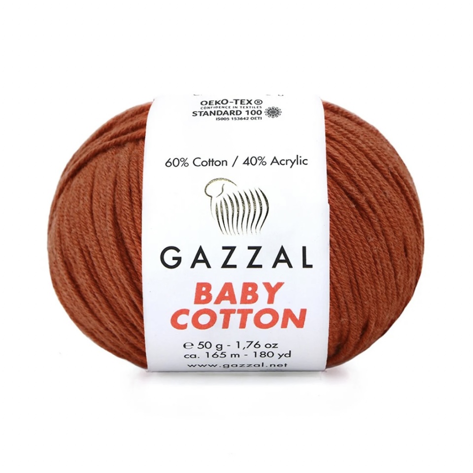 Пряжа Baby cotton 3453 Терракот Gazzal 